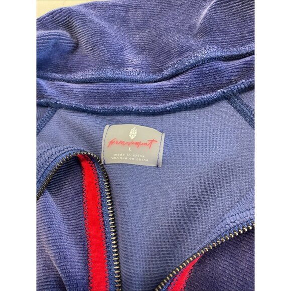 Free People Movement Sweatshirt Velour Cropped Oversized 1/2 zip boxy Blue sz LG - Picture 3 of 11